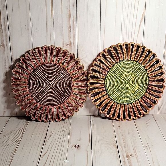VINTAGE Wicker Straw Trivets Potholders Boho - Picture 1 of 6